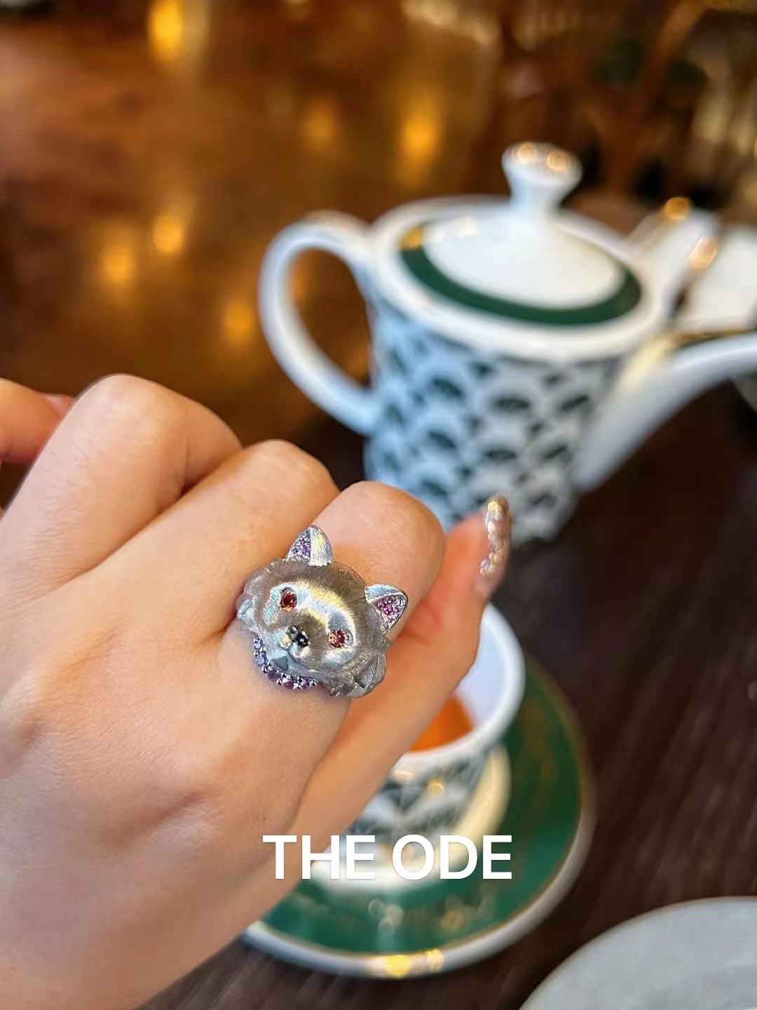 Silver and Pink Kitty Ring