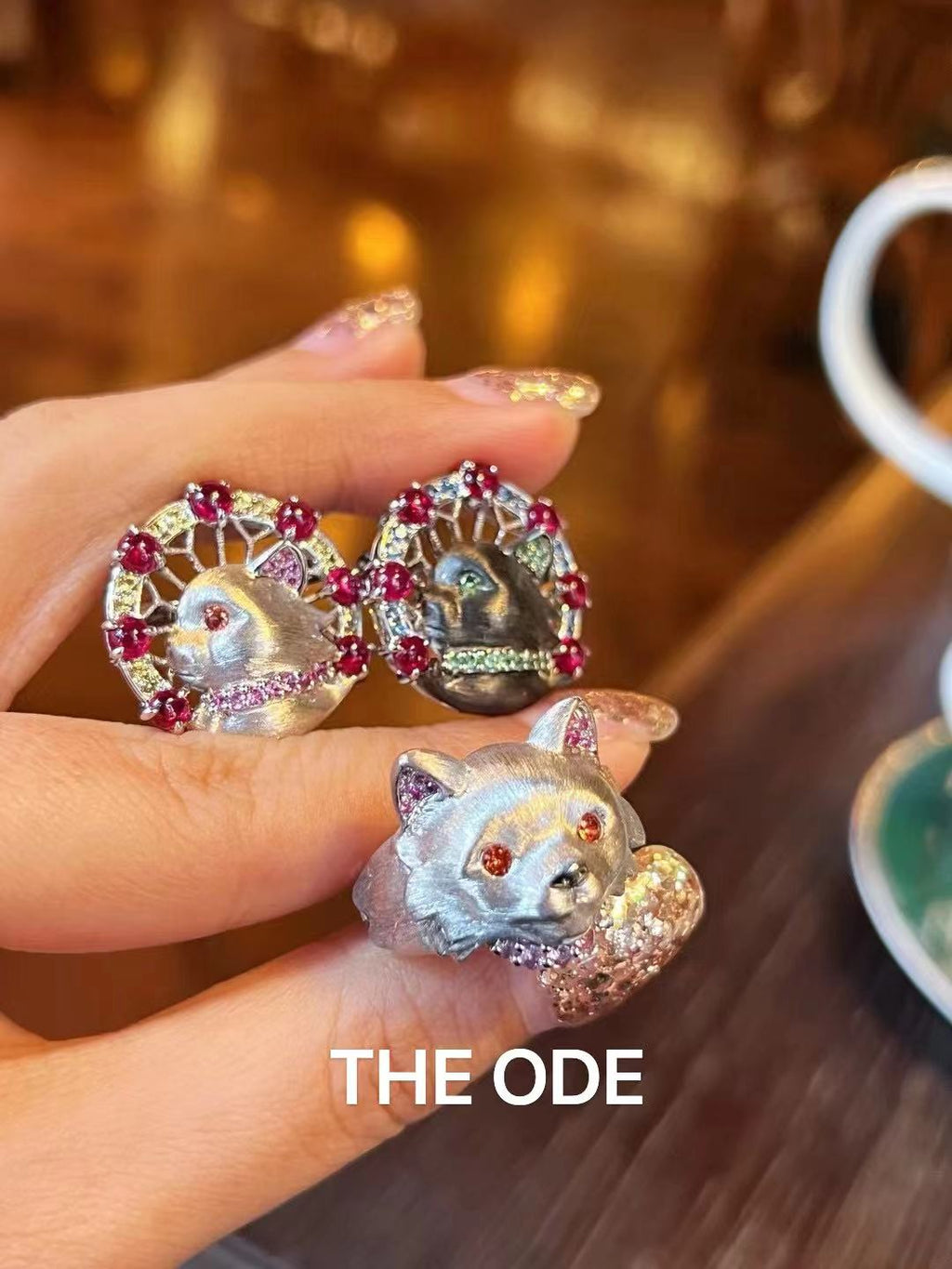 Silver and Pink Kitty Ring